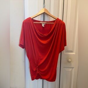 Max Studio Draped Cowl Neck Ruched Side Top Red Size M
